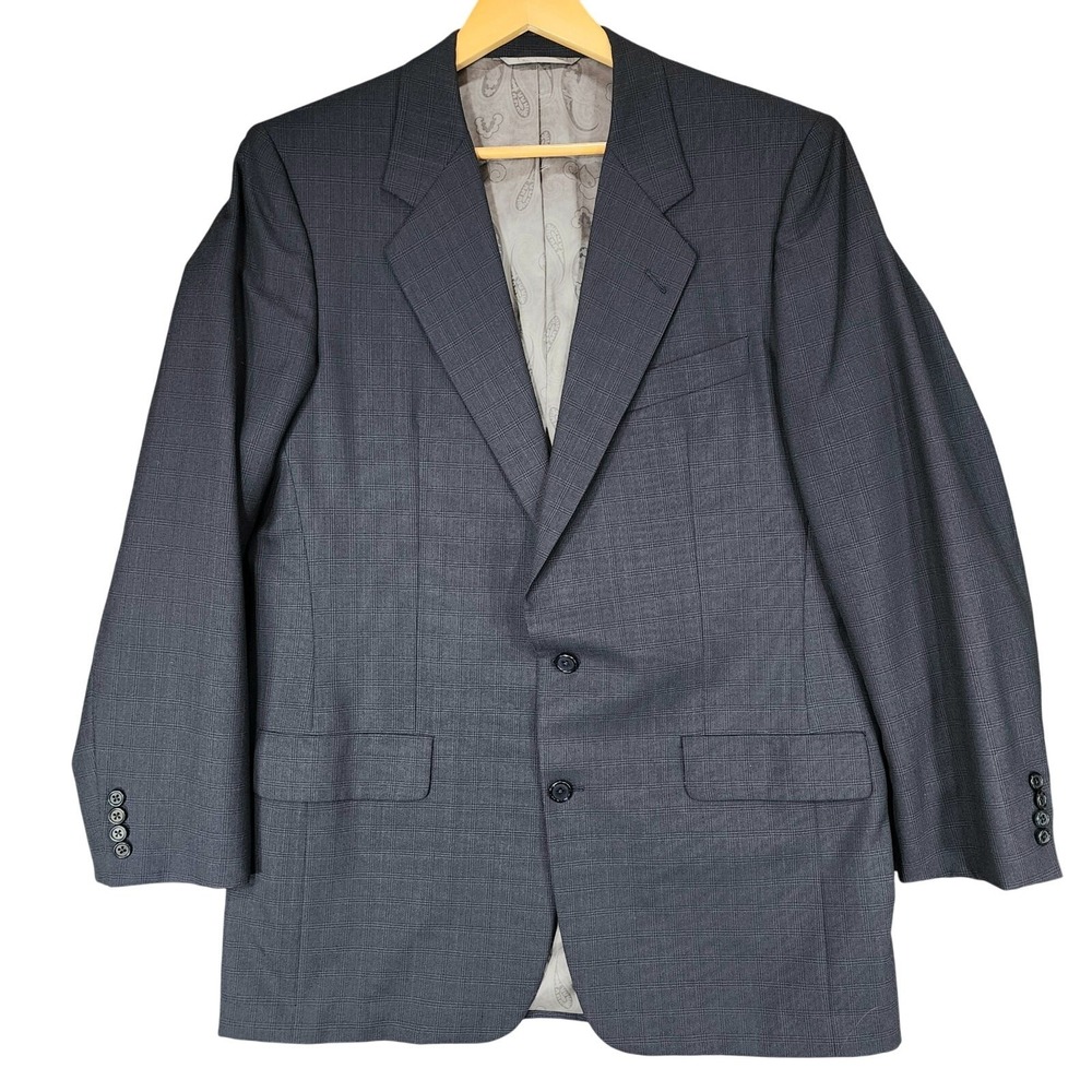 Vtg Hickey Freeman Sport Coat 41L Mens‎ Gray Plaid 100% Wool USA Single Breasted